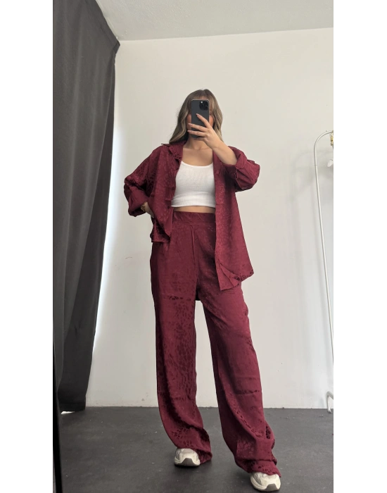 Elena Desenli Gömlek Takım - Bordo