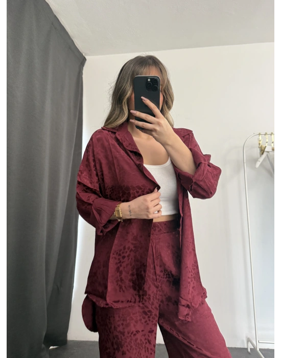 Elena Desenli Gömlek Takım - Bordo