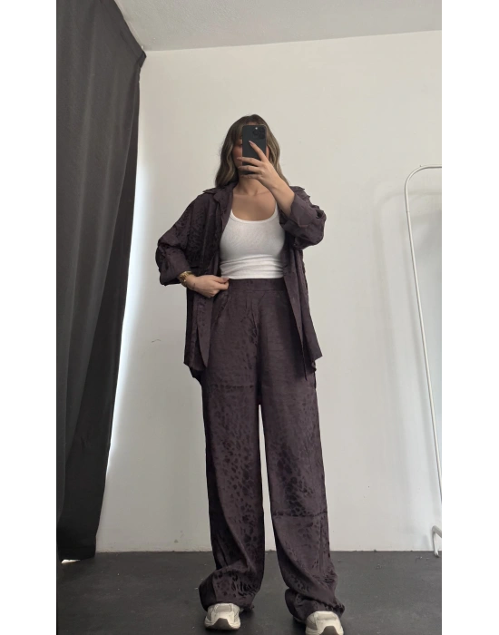 Elena Desenli Gömlek Takım - Mor