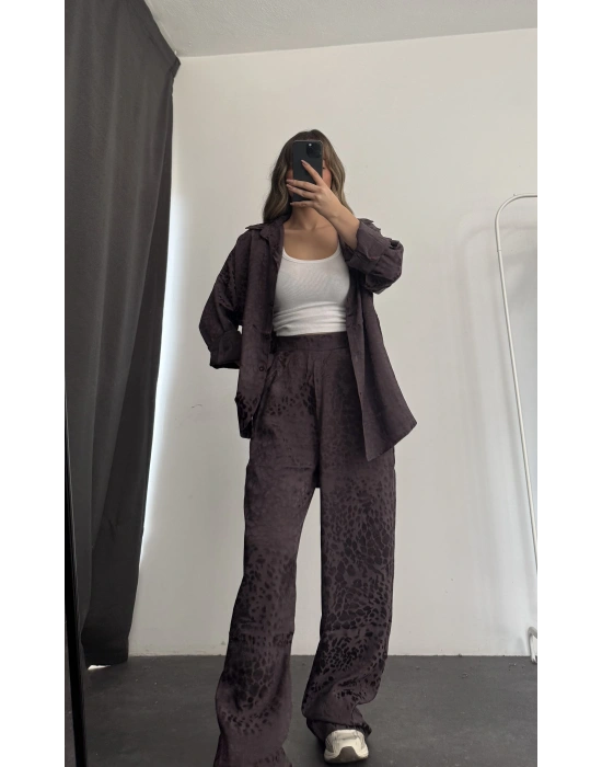 Elena Desenli Gömlek Takım - Mor