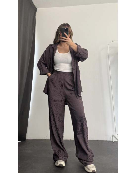 Elena Desenli Gömlek Takım - Mor