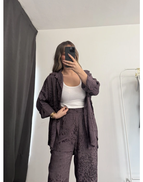 Elena Desenli Gömlek Takım - Mor