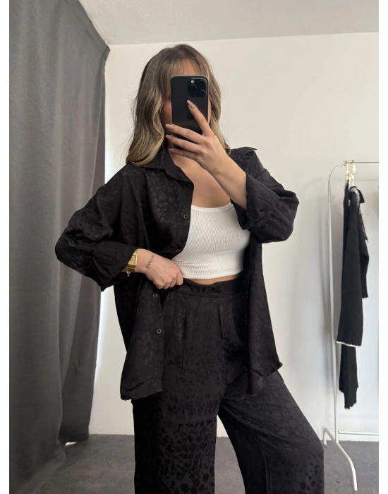 Elena Desenli Gömlek Takım - Siyah