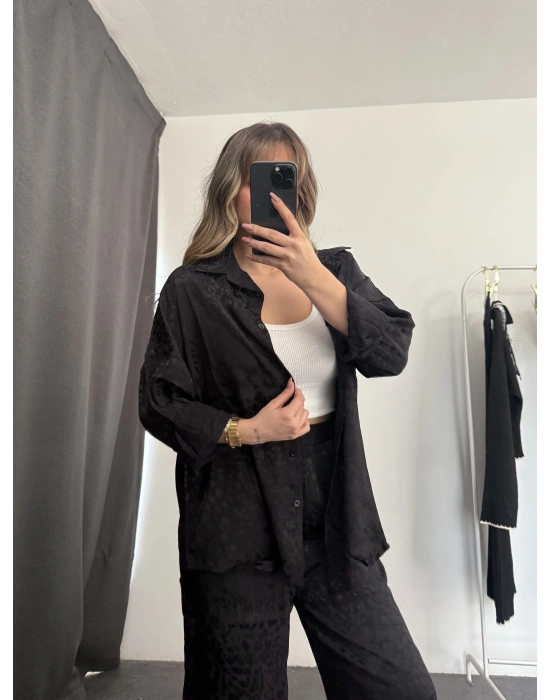 Elena Desenli Gömlek Takım - Siyah