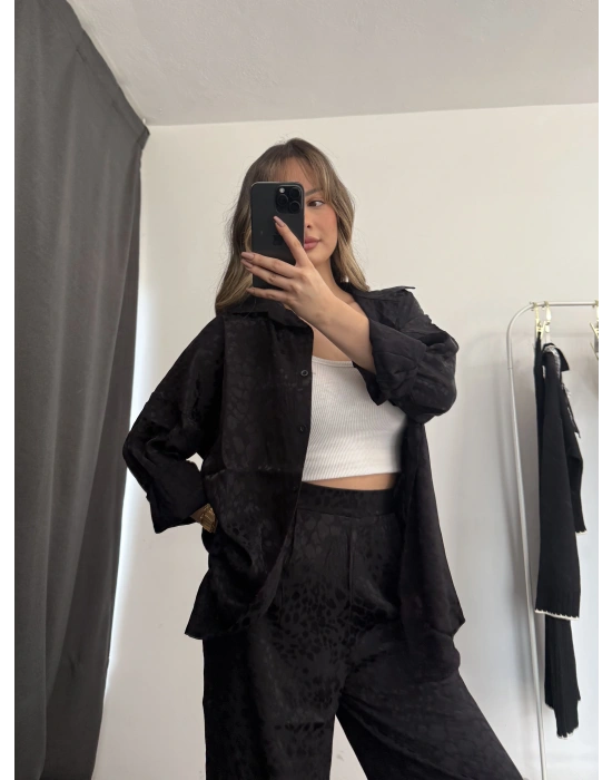 Elena Desenli Gömlek Takım - Siyah