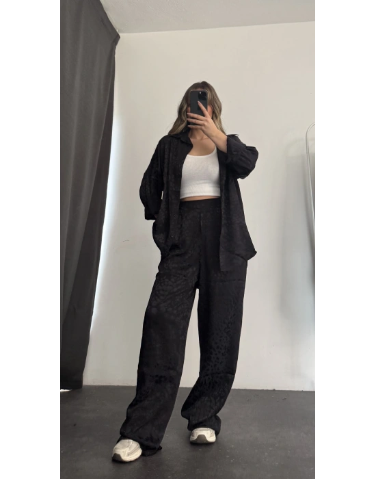 Elena Desenli Gömlek Takım - Siyah