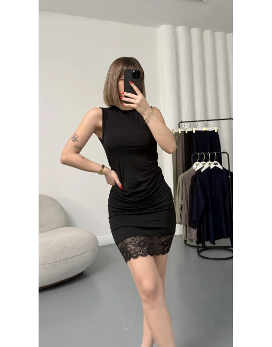 Elisa Dantel Detay Elbise - Siyah