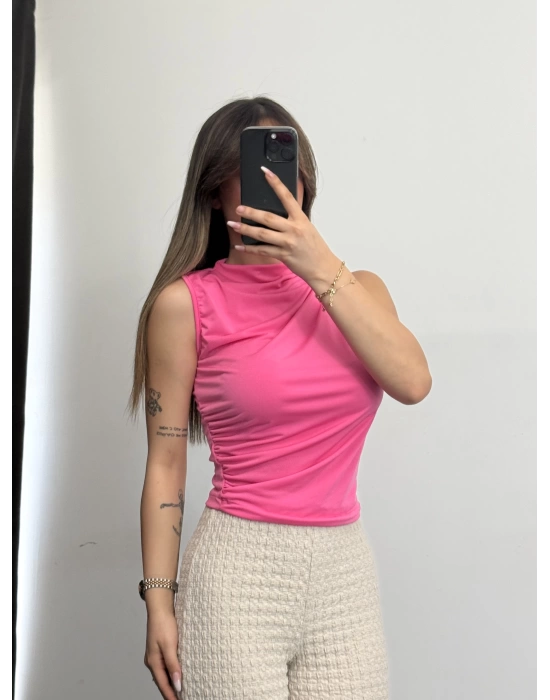 Eliz Drapeli Bluz - Pembe