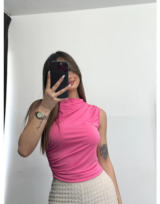 Eliz Drapeli Bluz - Pembe