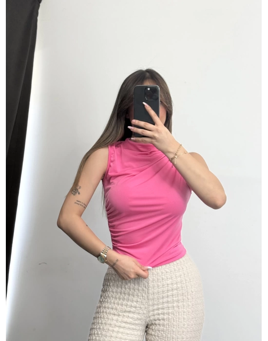 Eliz Drapeli Bluz - Pembe