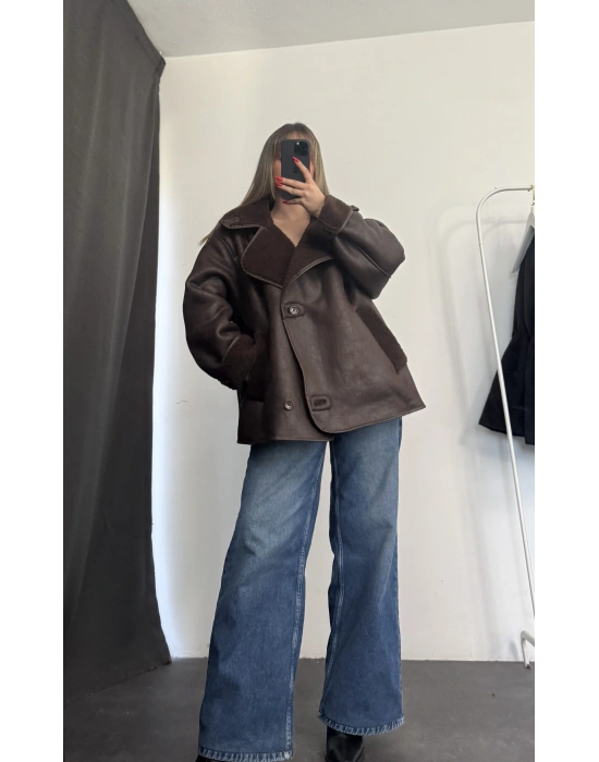 Ella Kürklü Ceket - Kahve