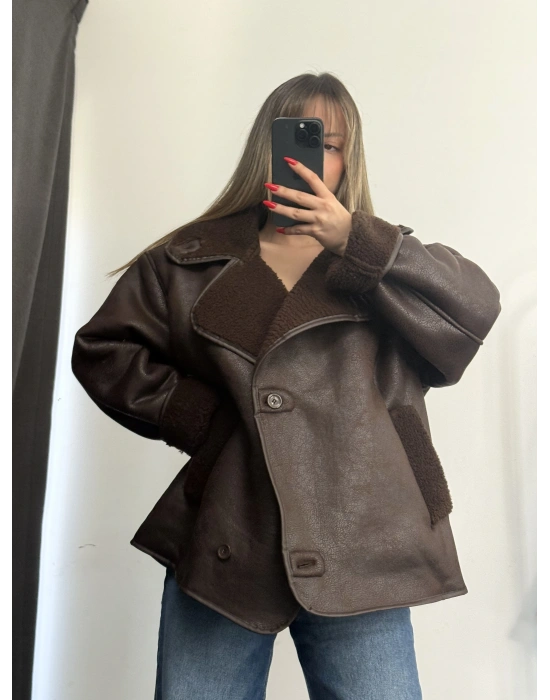 Ella Kürklü Ceket - Kahve