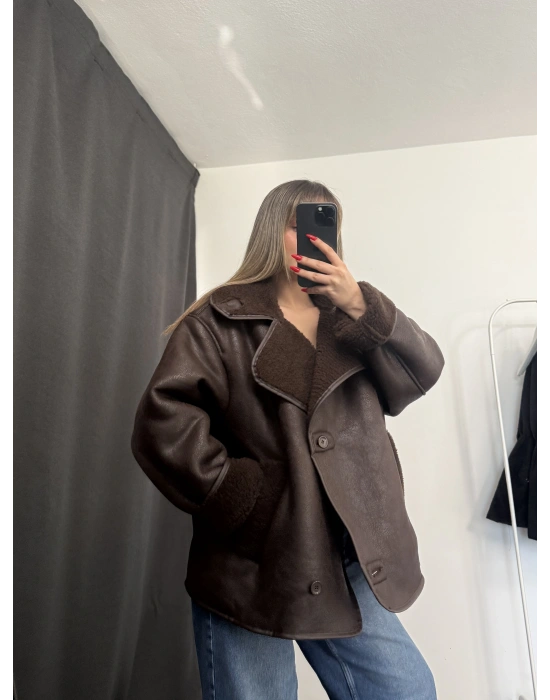 Ella Kürklü Ceket - Kahve