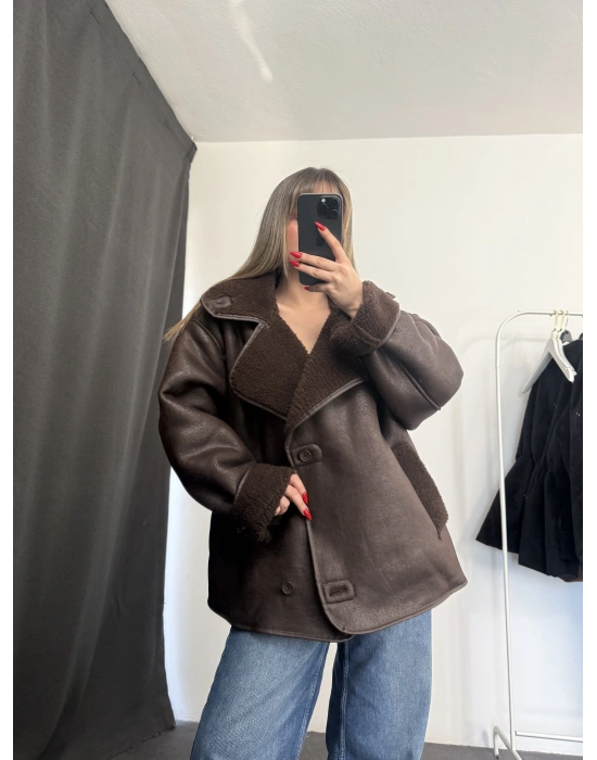 Ella Kürklü Ceket - Kahve