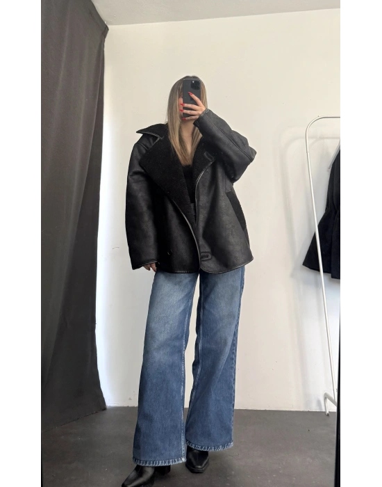 Ella Kürklü Ceket - Siyah