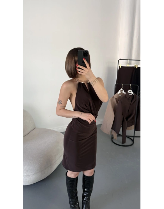 Ellen Aksesuar Detay Elbise - Kahve