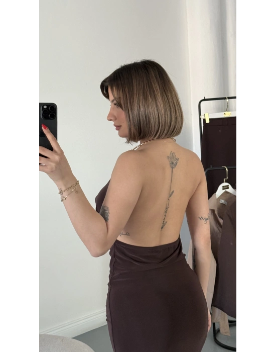 Ellen Aksesuar Detay Elbise - Kahve