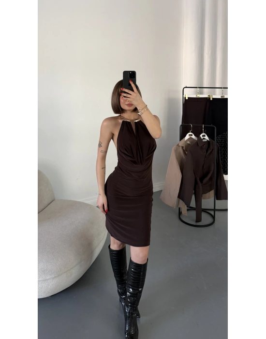 Ellen Aksesuar Detay Elbise - Kahve