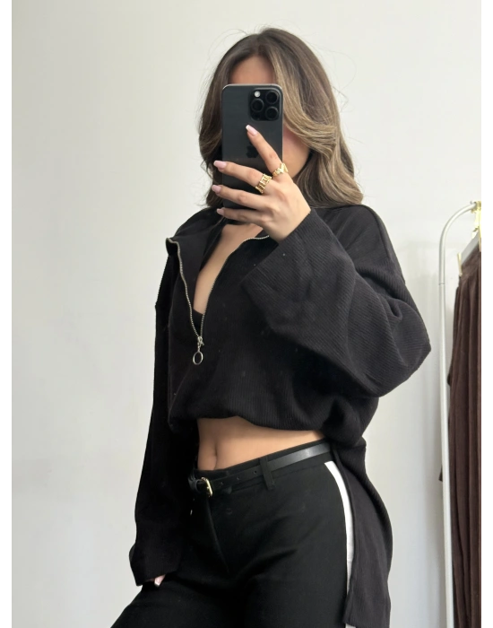 Eloise Fermuarlı Bluz - Siyah