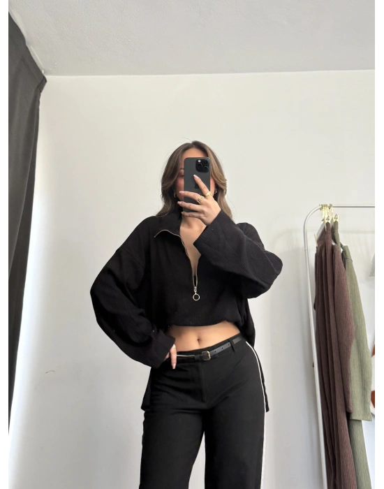 Eloise Fermuarlı Bluz - Siyah