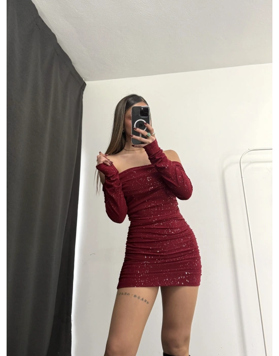 Eloise Simli Madonna Elbise - Bordo