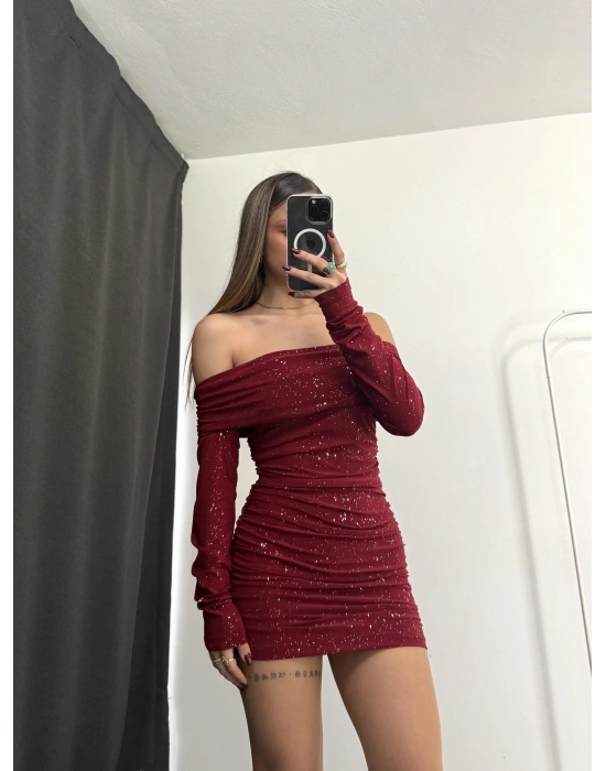 Eloise Simli Madonna Elbise - Bordo