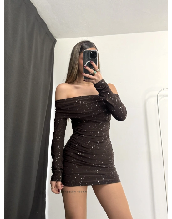 Eloise Simli Madonna Elbise - Kahve