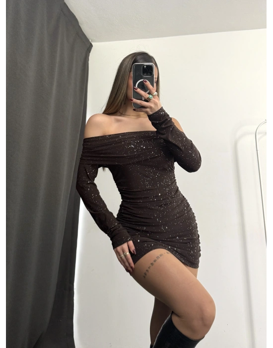 Eloise Simli Madonna Elbise - Kahve