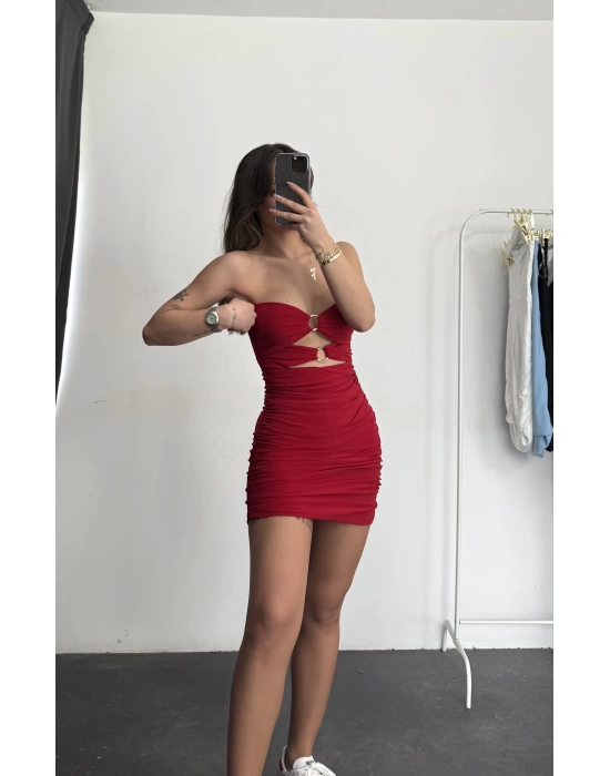 Elvie Tokalı Mini Elbise - Kırmızı