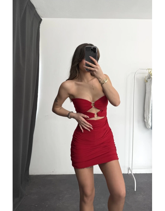 Elvie Tokalı Mini Elbise - Kırmızı