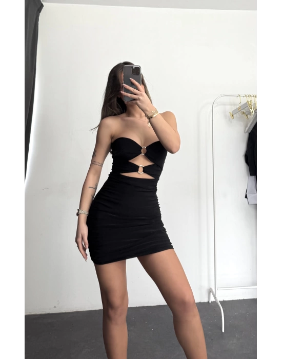 Elvie Tokalı Mini Elbise - Siyah