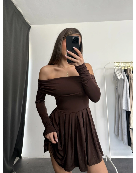 Emma Pileli Elbise - Kahve