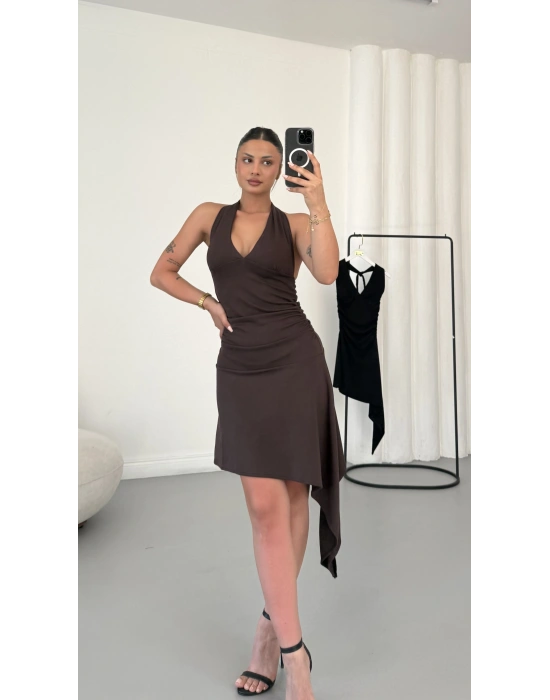 Emma Sırt Dekolte Elbise - Acı Kahve