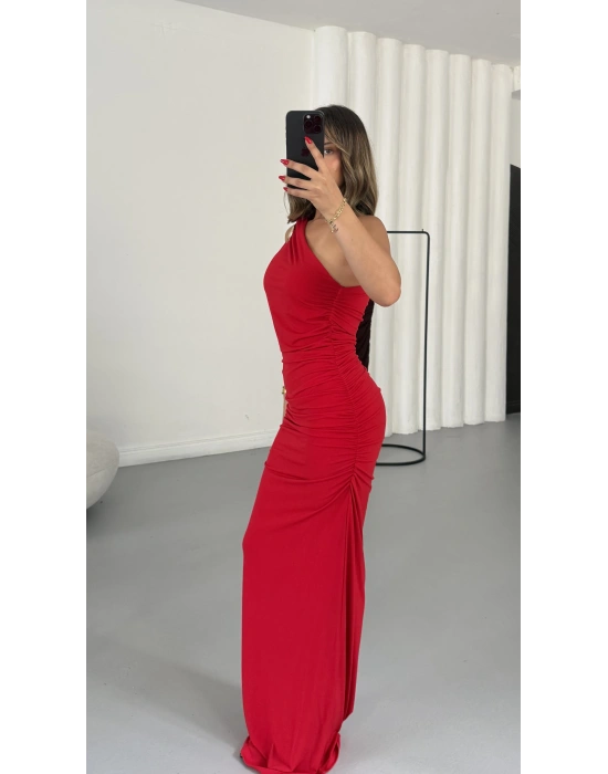 Emmy Tek Omuz Elbise - Kırmızı