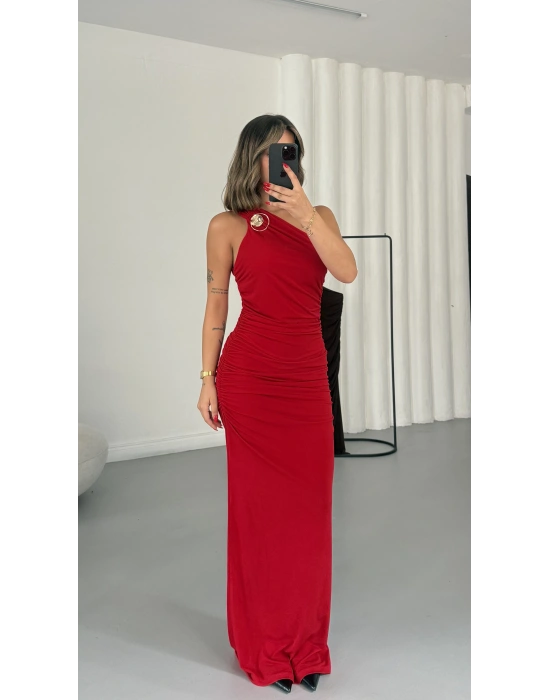 Emmy Tek Omuz Elbise - Kırmızı