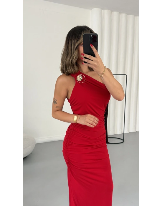 Emmy Tek Omuz Elbise - Kırmızı