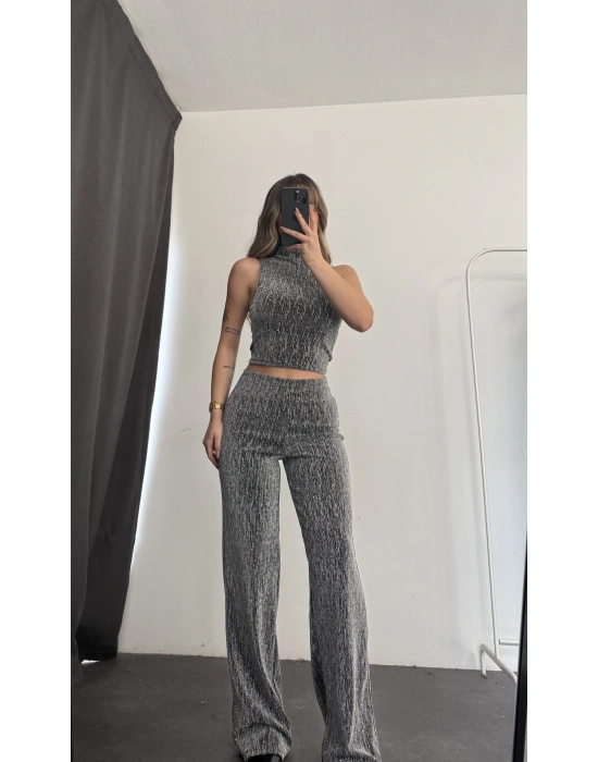 Ester Taşlı Takım - Gri