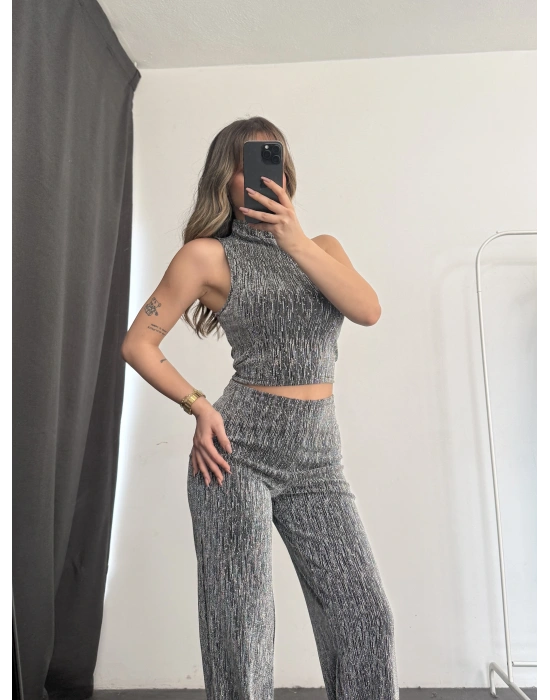 Ester Taşlı Takım - Gri