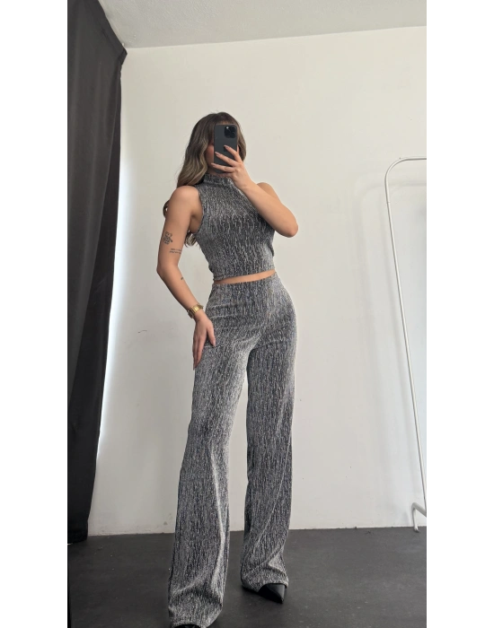 Ester Taşlı Takım - Gri