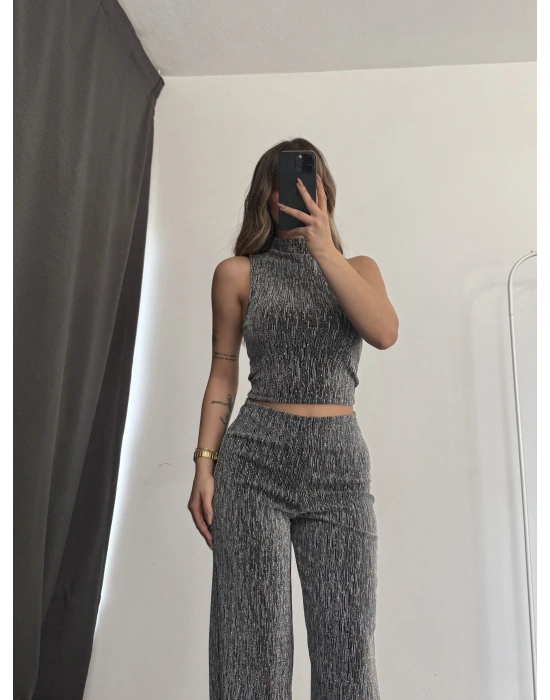 Ester Taşlı Takım - Gri