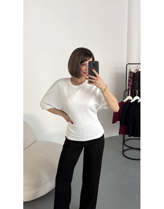 Everly Yarasa Kol Bluz - Beyaz