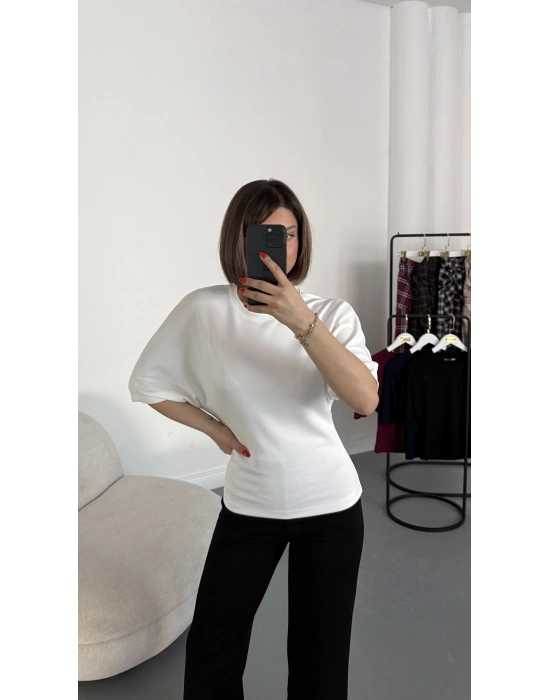 Everly Yarasa Kol Bluz - Beyaz