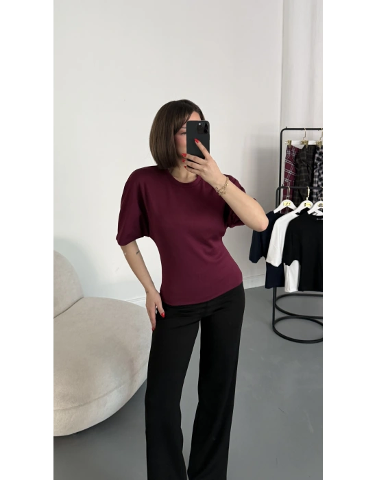 Everly Yarasa Kol Bluz - Bordo