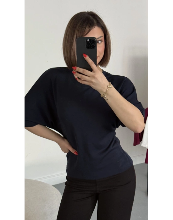 Everly Yarasa Kol Bluz - Lacivert