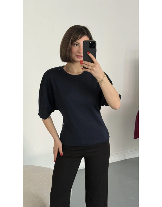 Everly Yarasa Kol Bluz - Lacivert