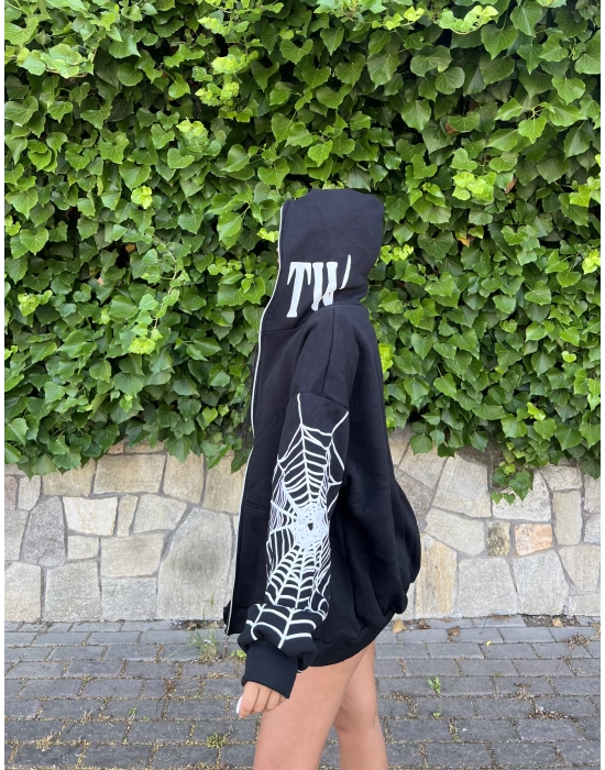 Fermuarlı Spider Hırka - Siyah