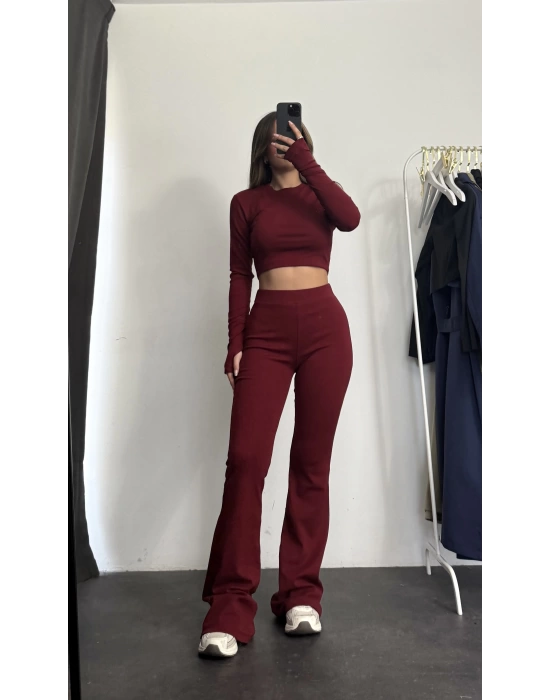 Fine Basic Crop Takım - Bordo
