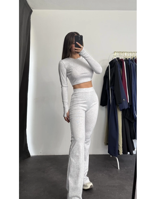 Fine Basic Crop Takım - Gri