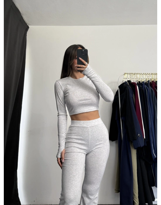 Fine Basic Crop Takım - Gri