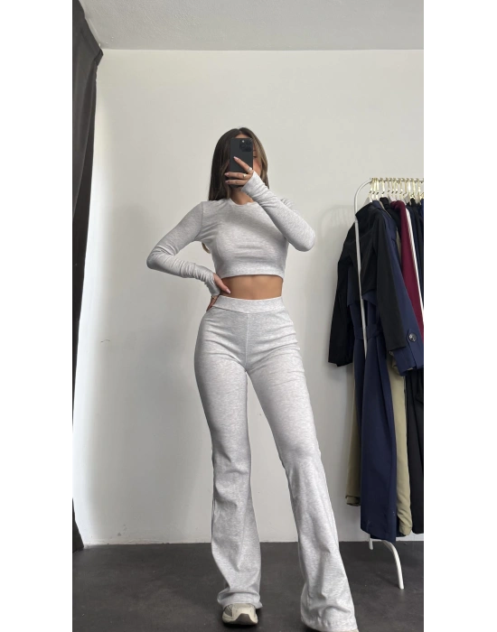 Fine Basic Crop Takım - Gri